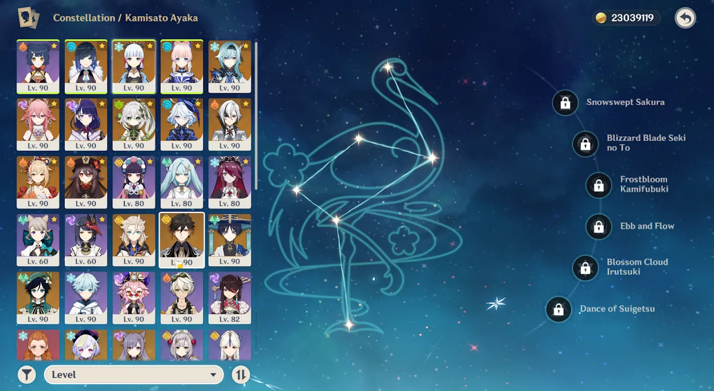 GI1062 High-End AR60 EU Starter – Furina C1, Wanderer C1, Nahida C1, Yae Miko C2, Zhongli C1, 41 Legendary Units